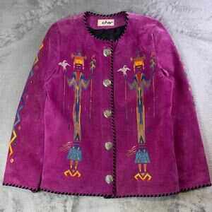 Vintage One of a Kind “Char of Santa Fe” Hand Painted Suede Jacket M concho
